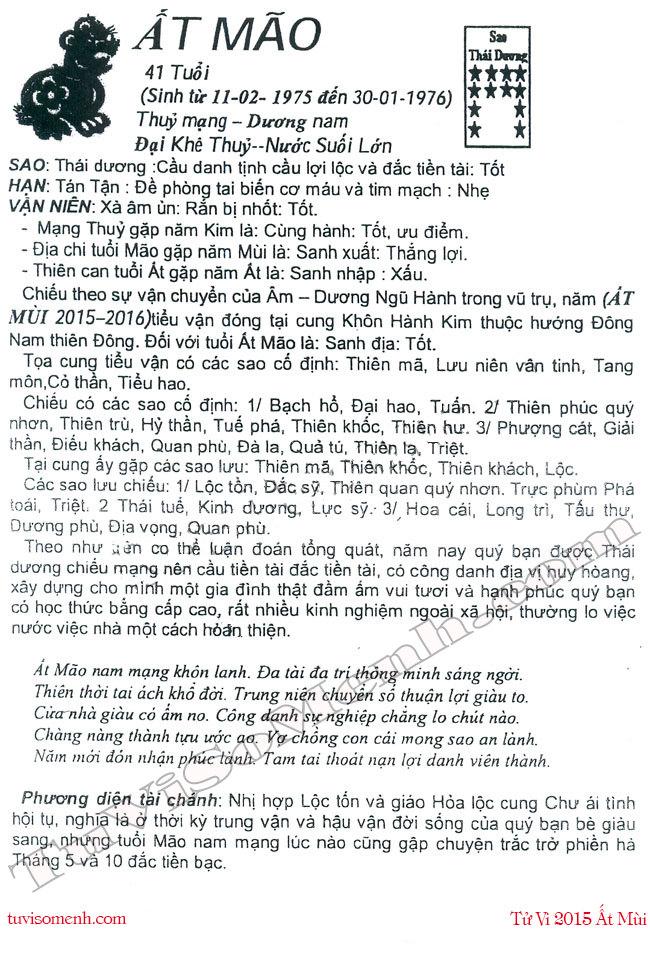 Tử vi 2015 tuổi Ất Mão nam mạng chi tiết | Bói Tử Vi