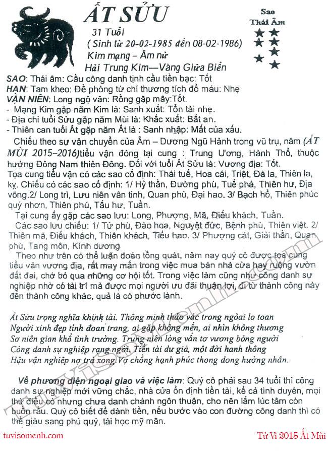 Tử vi 2015 tuổi Ất Sửu nữ mạng chi tiết | Bói Tử Vi