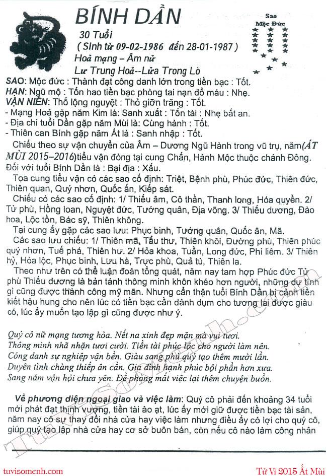Tử vi 2015 tuổi Bính Dần nữ mạng chi tiết | Bói Tử Vi