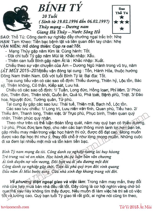 Tử vi 2015 tuổi Bính Tý nam mạng chi tiết | Bói Tử Vi