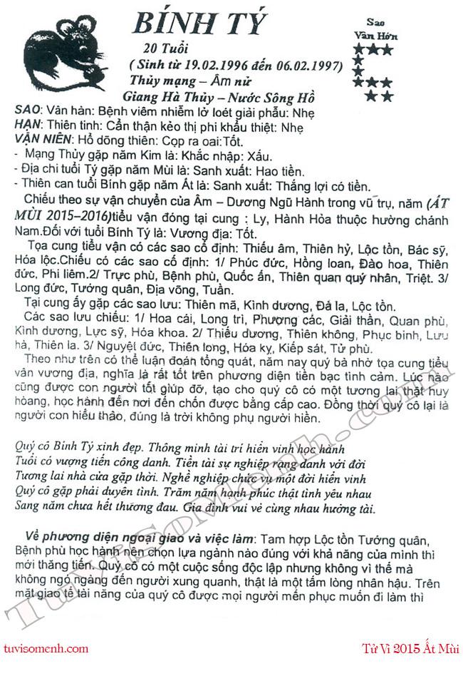 Tử vi 2015 tuổi Bính Tý nữ mạng chi tiết | Bói Tử Vi
