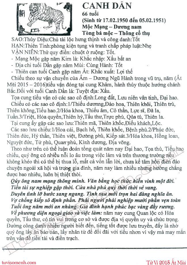Tử vi 2015 tuổi Canh Dần nam mạng chi tiết | Bói Tử Vi