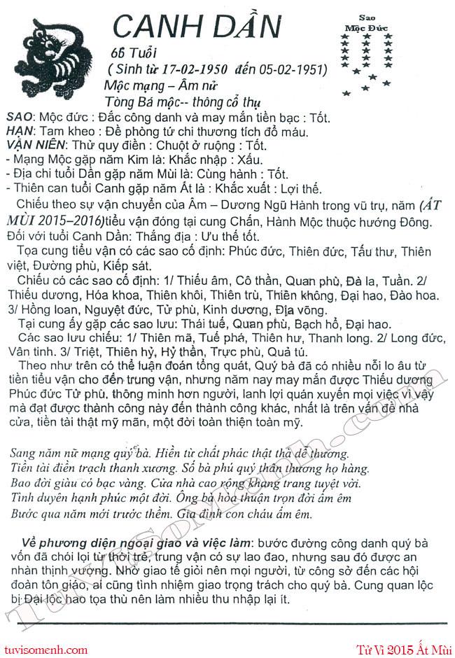 Tử vi 2015 tuổi Canh Dần nữ mạng chi tiết | Bói Tử Vi