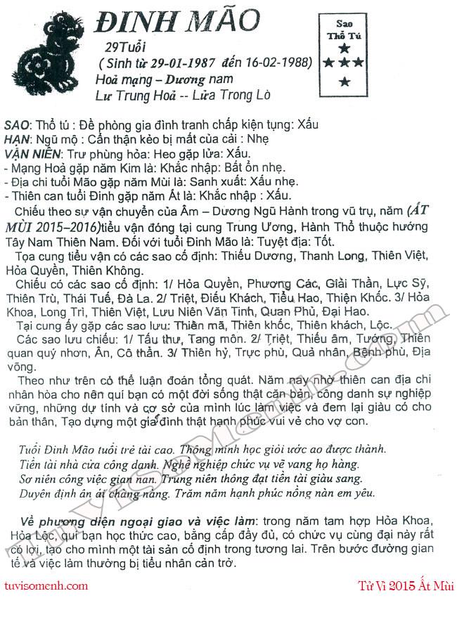 Tử vi 2015 tuổi Đinh Mão nam mạng chi tiết | Bói Tử Vi