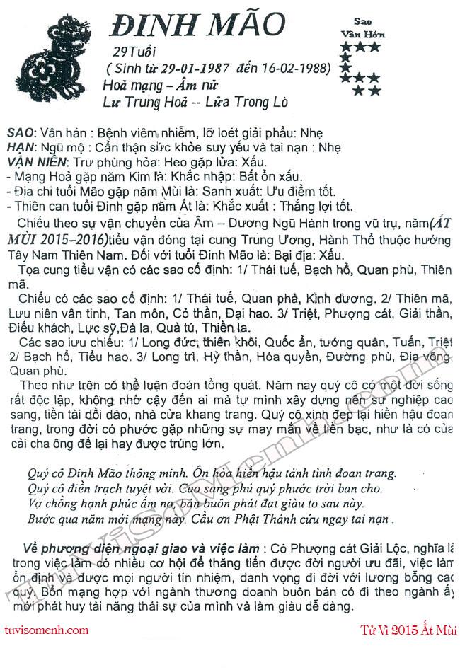 Tử vi 2015 tuổi Đinh Mão nữ mạng chi tiết | Bói Tử Vi