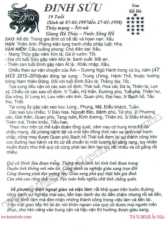Tử vi 2015 tuổi Đinh Sửu nữ mạng chi tiết | Bói Tử Vi