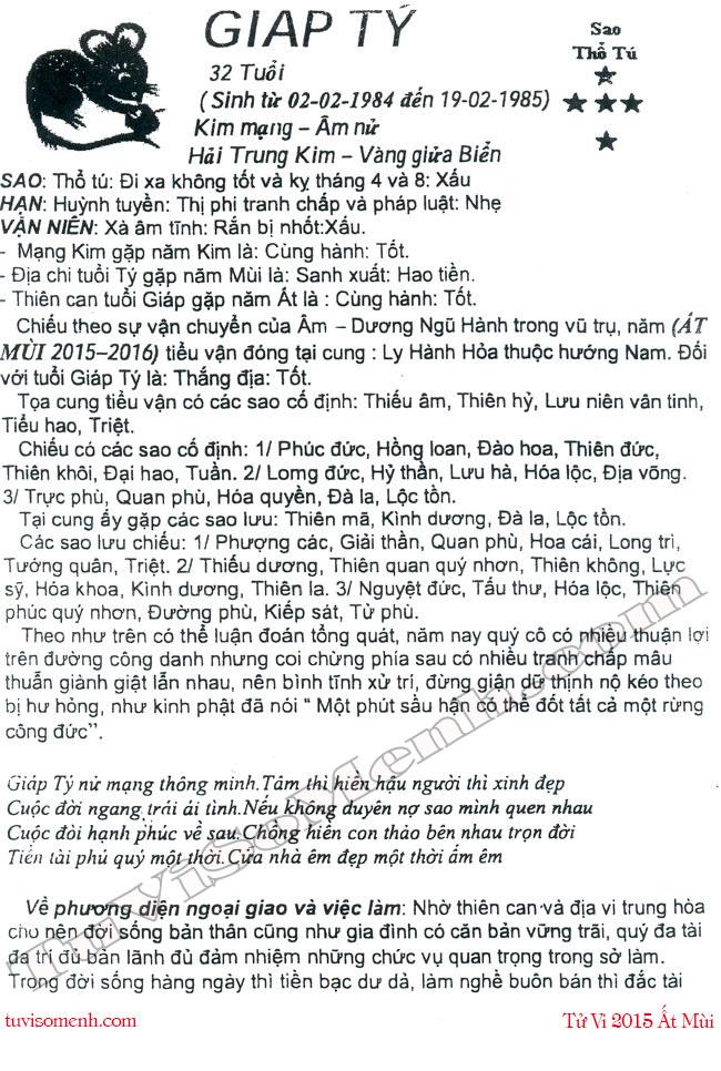 Tử vi 2015 tuổi Giáp Tý nữ mạng chi tiết | Bói Tử Vi