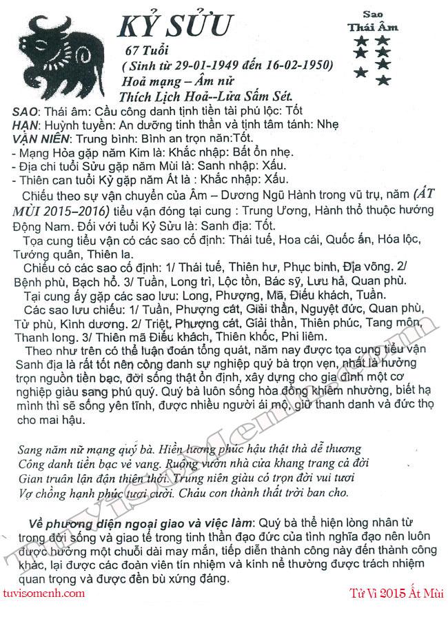Tử vi 2015 tuổi Kỷ Sửu nữ mạng chi tiết | Bói Tử Vi
