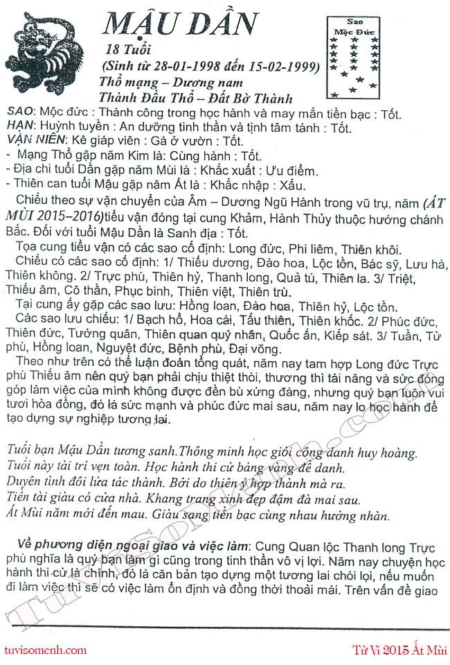 Tử vi 2015 tuổi Mậu Dần nam mạng chi tiết | Bói Tử Vi