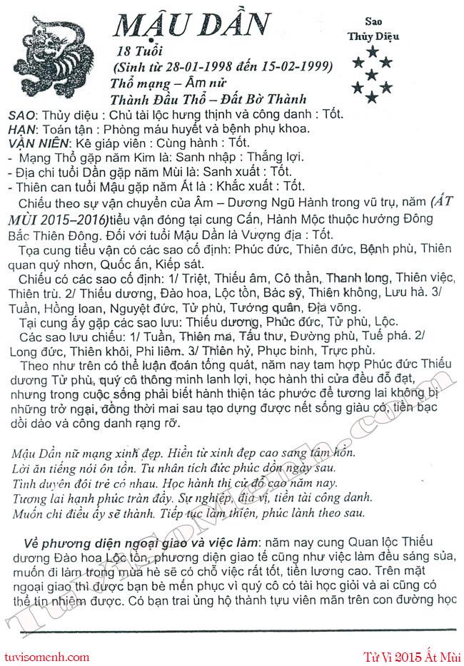 Tử vi 2015 tuổi Mậu Dần nữ mạng chi tiết | Bói Tử Vi