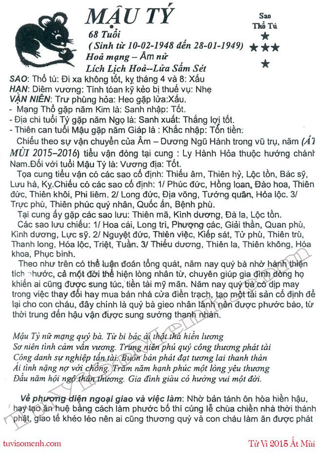 Tử vi 2015 tuổi Mậu Tý nữ mạng chi tiết | Bói Tử Vi