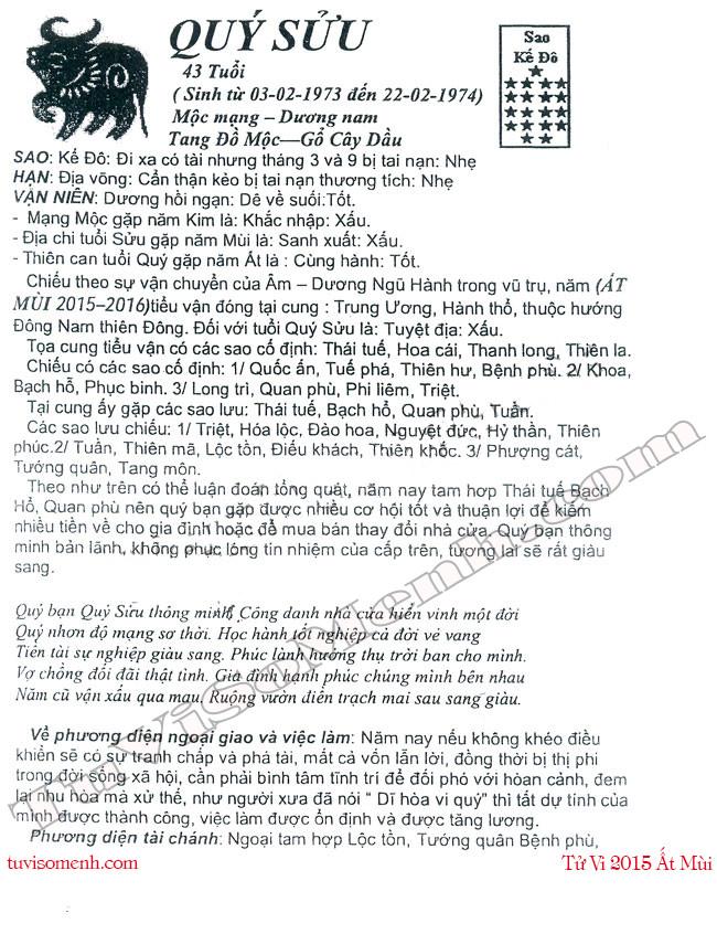 Tử vi 2015 tuổi Quý Sửu nam mạng chi tiết | Bói Tử Vi