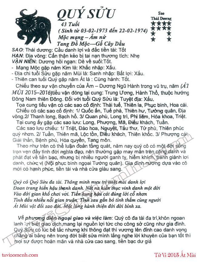 Tử vi 2015 tuổi Quý Sửu nữ mạng chi tiết | Bói Tử Vi