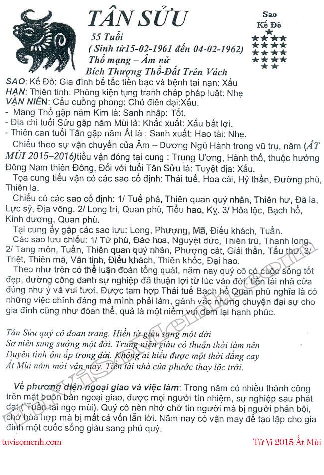 Tử vi 2015 tuổi Tân Sửu nữ mạng chi tiết | Bói Tử Vi